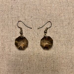 Vintage-Style Smokey Topaz Tone Geometric Drop Earrings